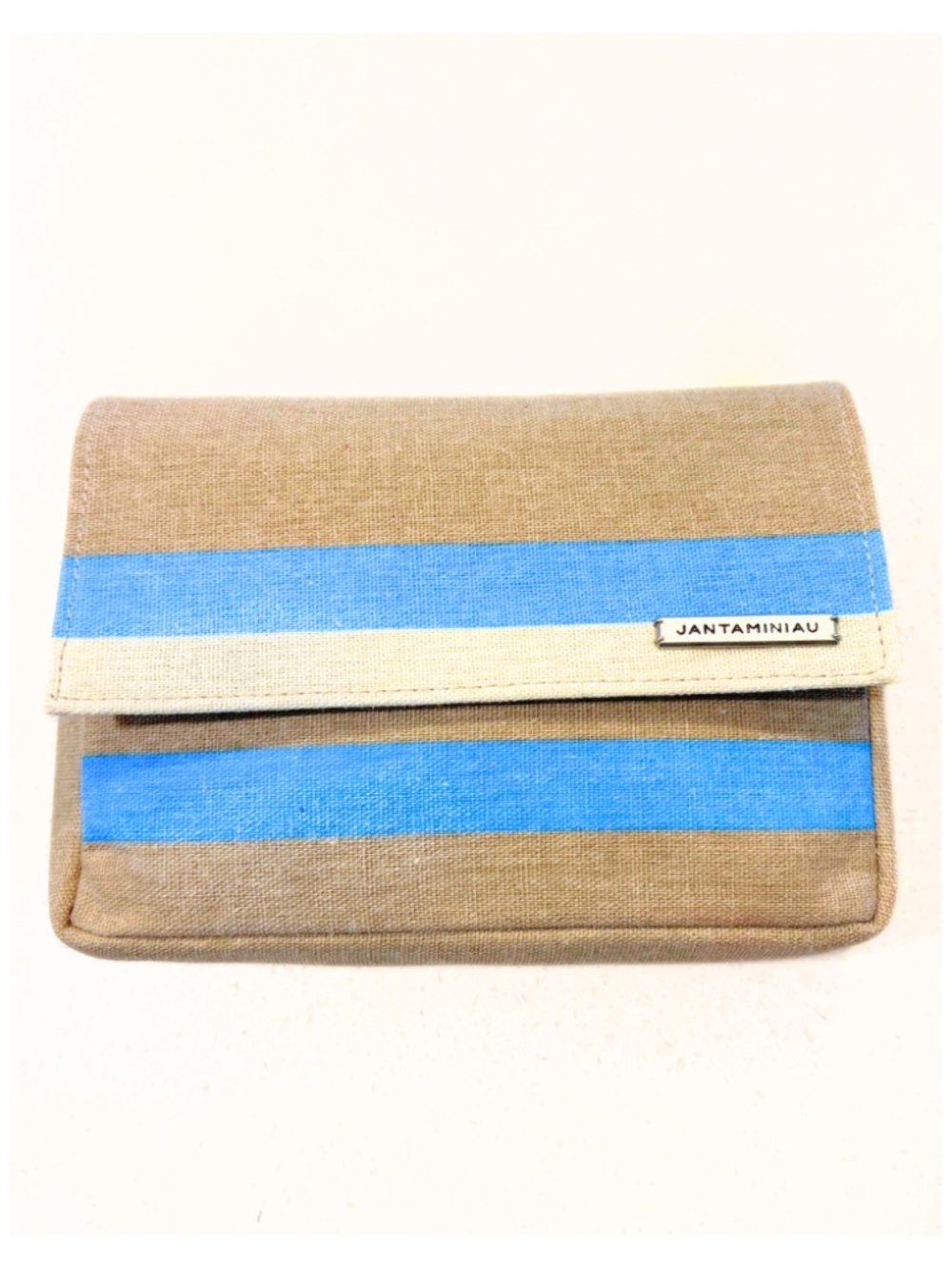 KLM JANTAMINIAU Amenity Travel Kit Taupe Cream Blue Striped